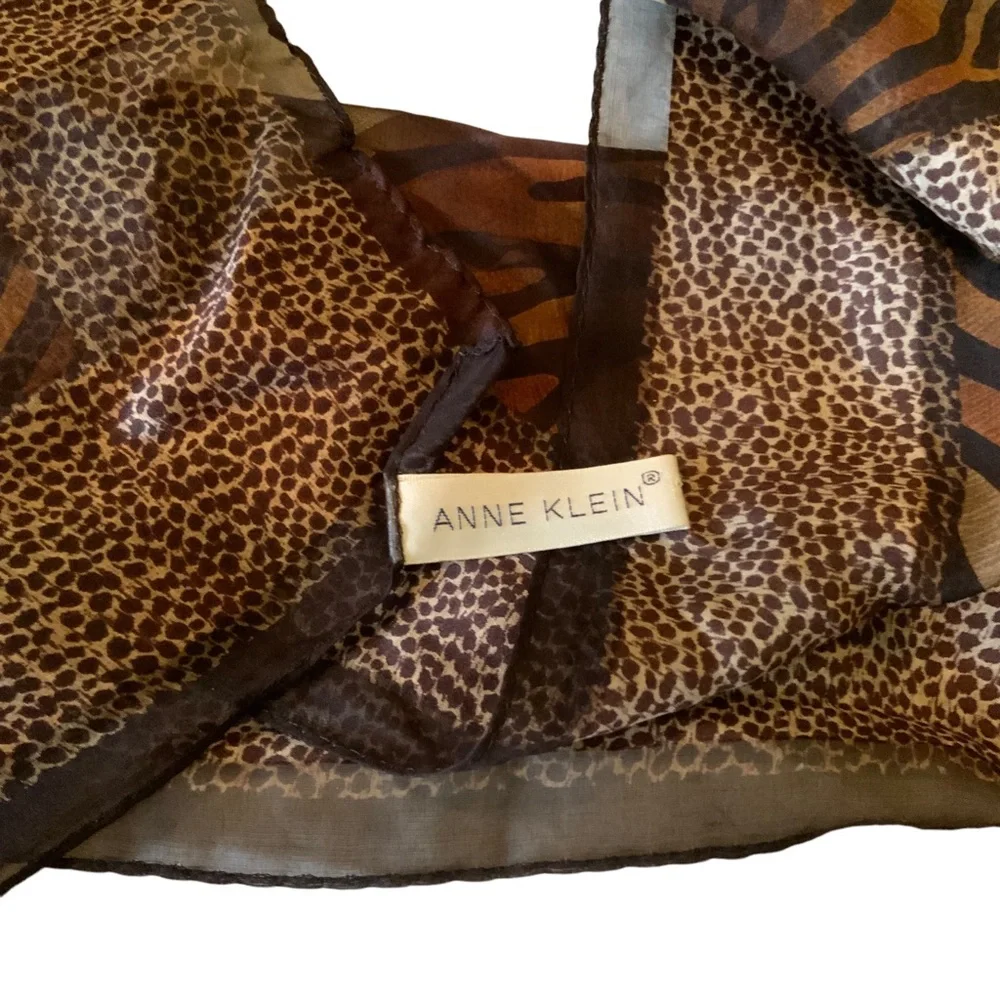 Anne Klein Silk Scarf Brown Animal Print 26 inches by 11 inches